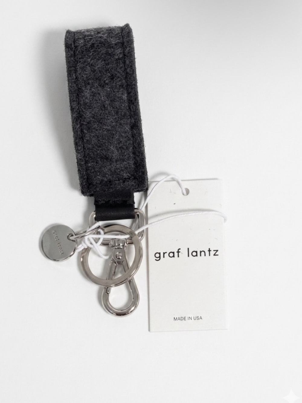 NWT Graf Lantz Merino Wool Felt Loop Key Fob Charcoal Black